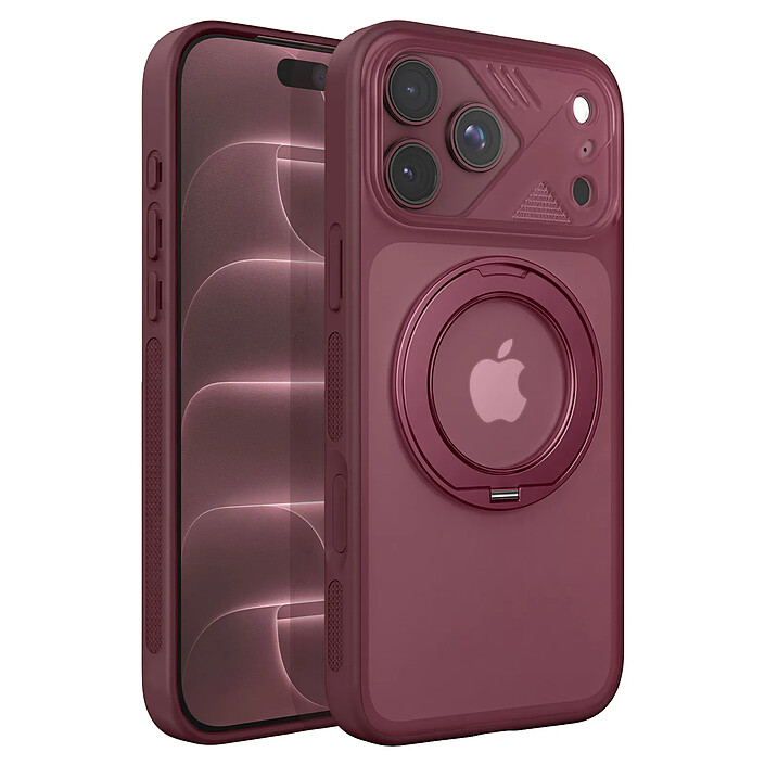 Générique Coque MagSafe pour iPhone 18 Pro avec Dos Translucide et Anneau Rotatif Bordeaux