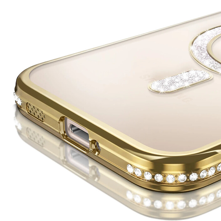 Avis Coque Diamant pour Galaxy S26 Plus avec Anneau Magnétique et Contour Strassé Dorée