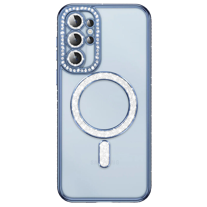 Coque Diamant pour Galaxy S26 Ultra avec Anneau Magnétique et Contour Strassé Noir / Transparent