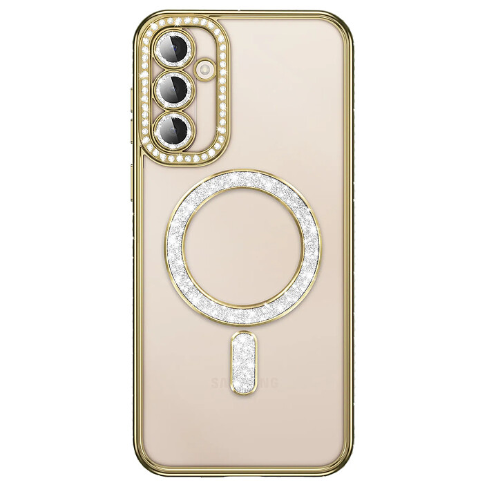 Coque Diamant pour Galaxy S26 Plus avec Anneau Magnétique et Contour Strassé Dorée