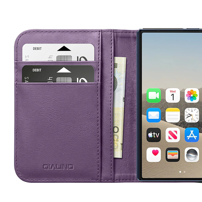 Générique Étui Portefeuille pour iPhone Duo en Cuir avec Support Dépliable Violet pas cher