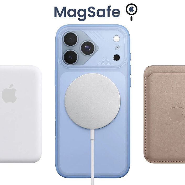 Acheter Générique Coque MagSafe pour iPhone 18 Pro avec Dos Translucide et Anneau Rotatif Bleu