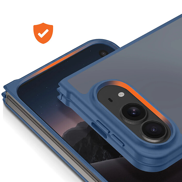 Avis Coque pour iPhone Duo Antichoc avec Dos Rigide Givré et Cadre Souple Renforcé Bleu
