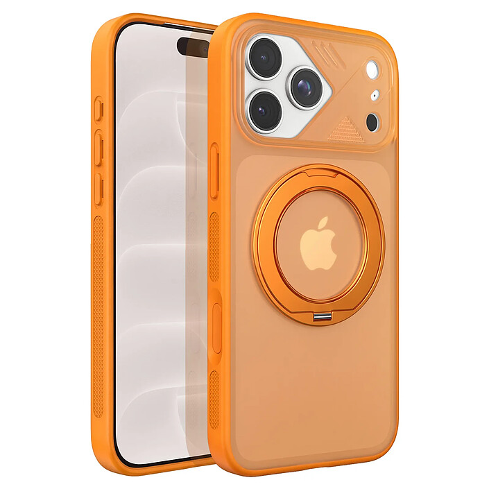 Générique Coque MagSafe pour iPhone 18 Pro avec Dos Translucide et Anneau Rotatif Orange