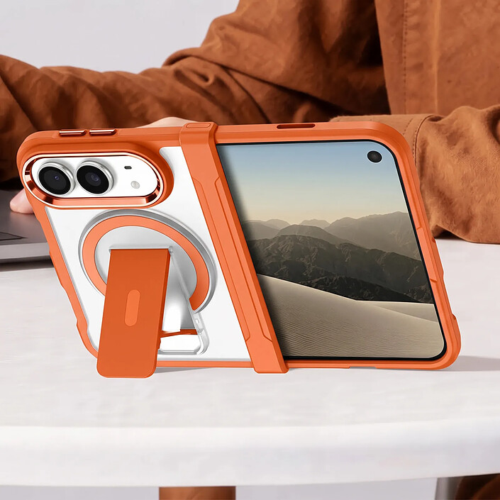 Acheter Générique Coque pour iPhone Duo Compatible MagSafe avec Support Béquille Orange