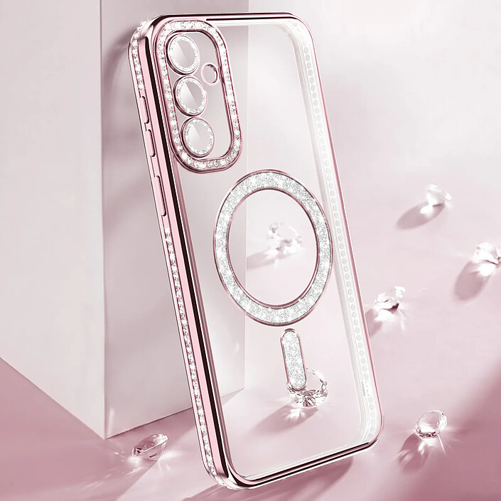 Acheter Coque Diamant pour Galaxy S26 Plus avec Anneau Magnétique et Contour Strassé Noir / Transparent