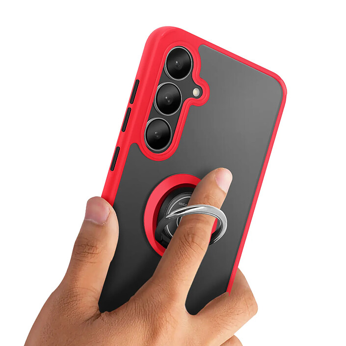 Coque pour Galaxy S26 FE avec Anneau Magnétique Rotatif et Finition Givrée Rouge pas cher