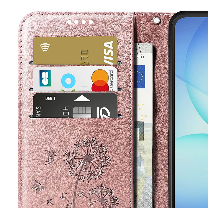Zanaé Étui Portefeuille pour Galaxy A17 Premium Design Fleurs Papillon Rose champagne pas cher