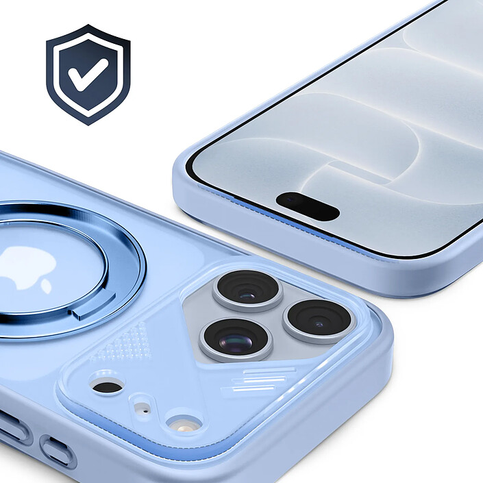 Avis Générique Coque MagSafe pour iPhone 18 Pro avec Dos Translucide et Anneau Rotatif Bleu