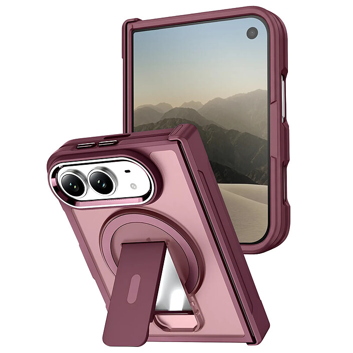 Générique Coque pour iPhone Duo Compatible MagSafe avec Support Béquille Bordeaux