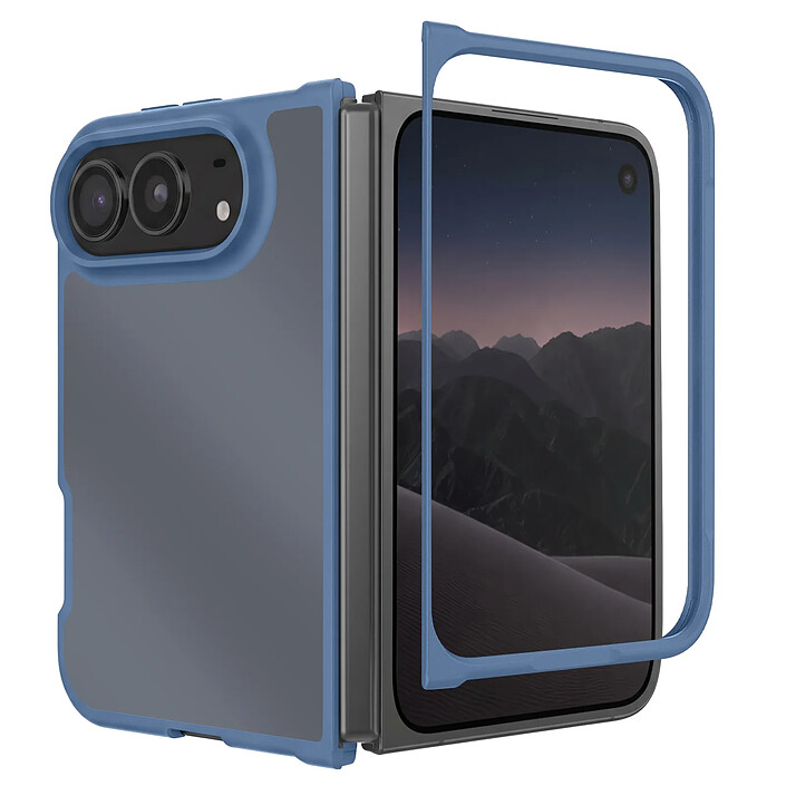 Coque pour iPhone Duo Antichoc avec Dos Rigide Givré et Cadre Souple Renforcé Bleu