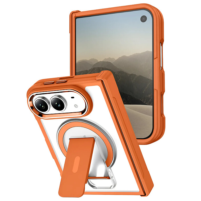 Générique Coque pour iPhone Duo Compatible MagSafe avec Support Béquille Orange