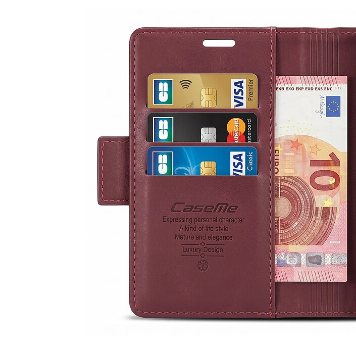 Avis Caseme Étui Portefeuille pour iPhone Duo Effet Cuir avec Support et Anti-RFID Bordeaux