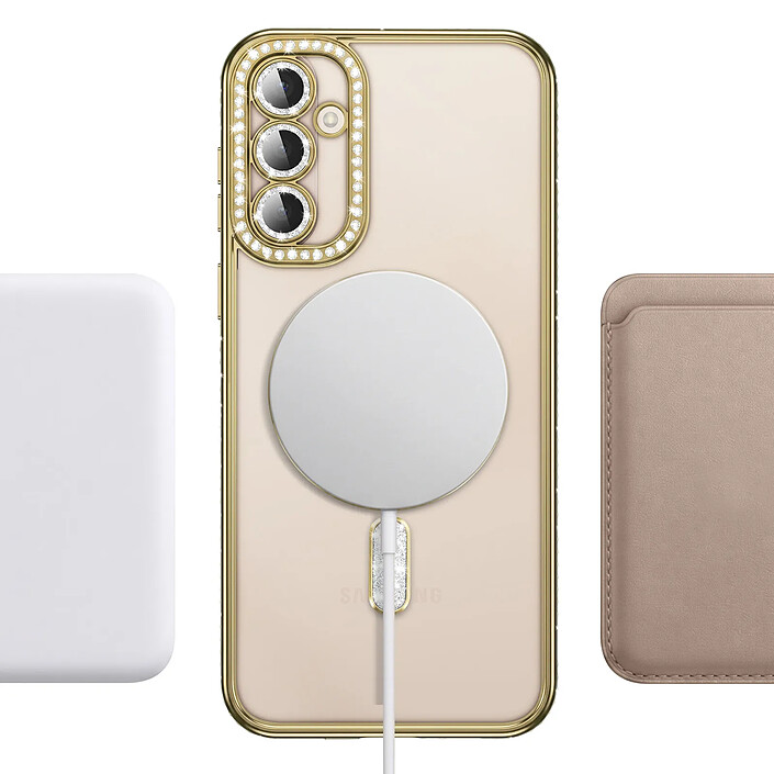 Coque Diamant pour Galaxy S26 Plus avec Anneau Magnétique et Contour Strassé Dorée pas cher