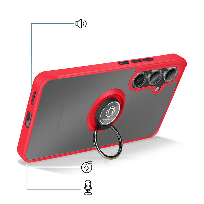 Acheter Coque pour Galaxy S26 FE avec Anneau Magnétique Rotatif et Finition Givrée Rouge