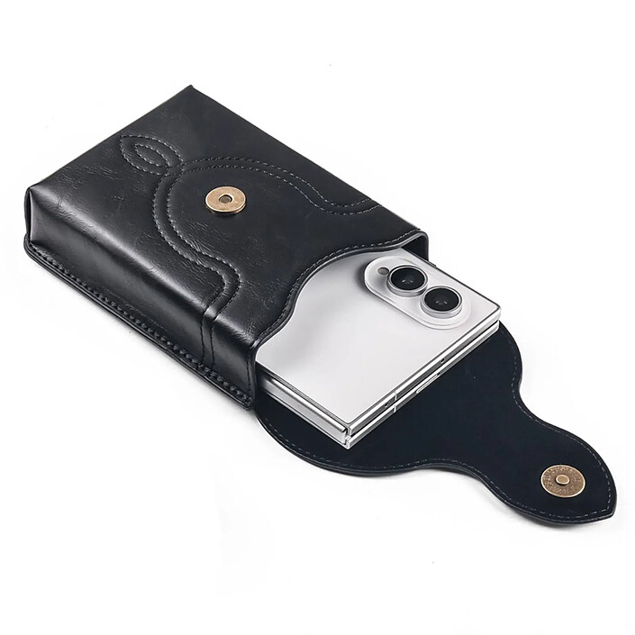 Étui Ceinture pour Smartphone Format Fold en Éco-Cuir avec Bandoulière Noir