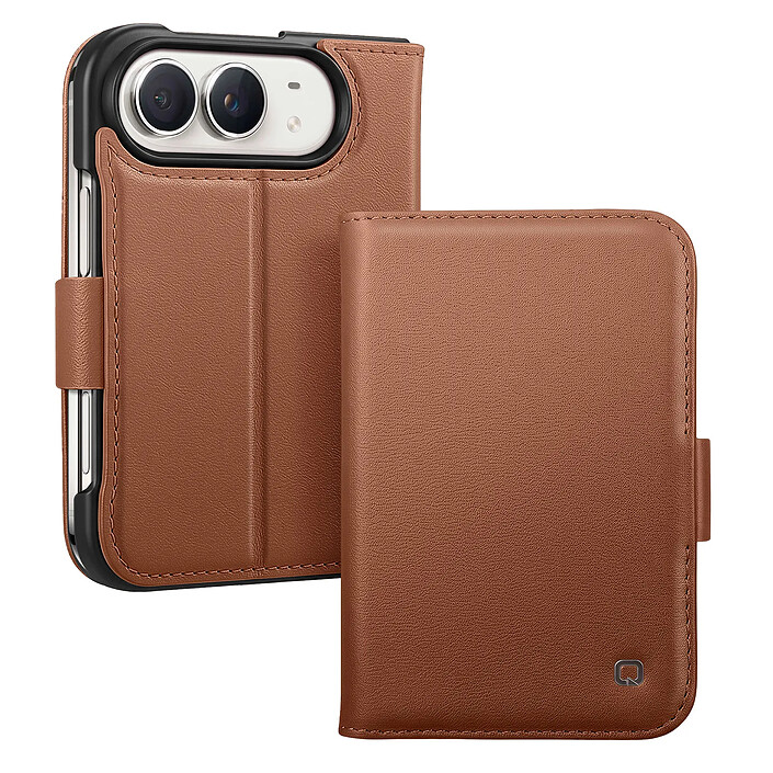 Générique Étui Portefeuille pour iPhone Duo en Cuir avec Support Dépliable Marron