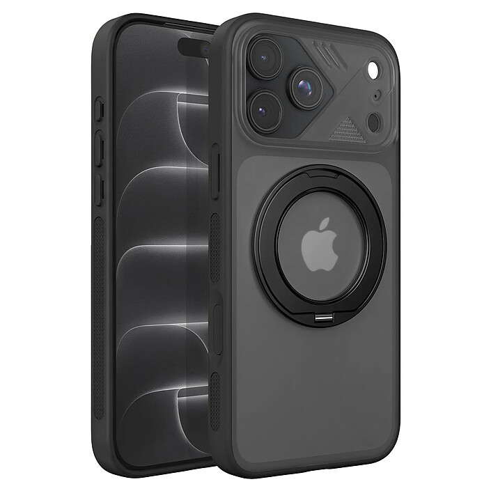 Générique Coque MagSafe pour iPhone 18 Pro avec Dos Translucide et Anneau Rotatif Noir / Transparent
