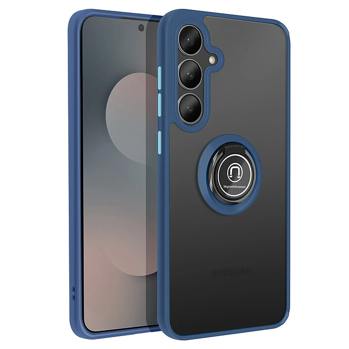 Coque pour Galaxy S26 FE avec Anneau Magnétique Rotatif et Finition Givrée Bleu nuit
