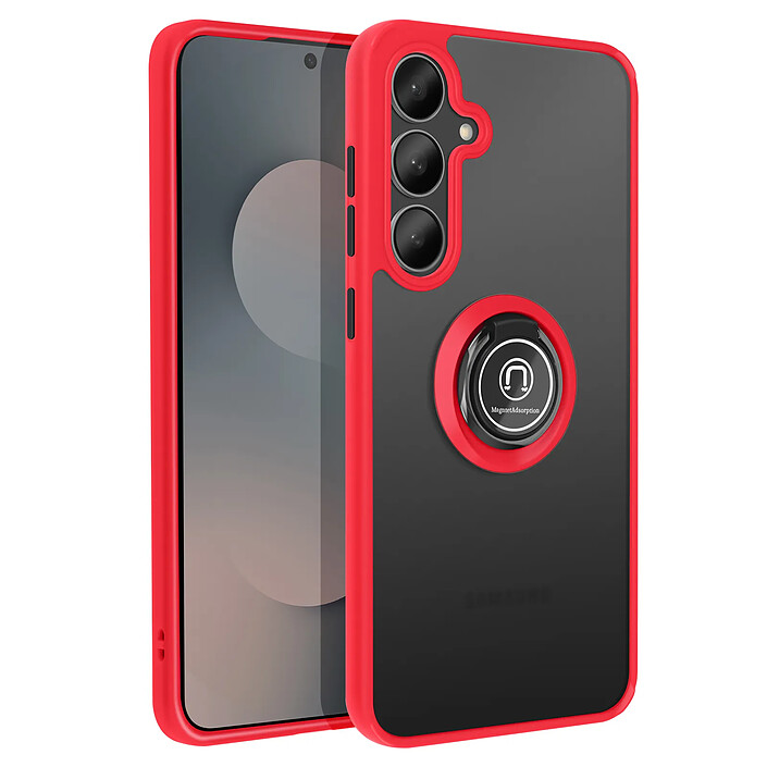 Coque pour Galaxy S26 FE avec Anneau Magnétique Rotatif et Finition Givrée Rouge
