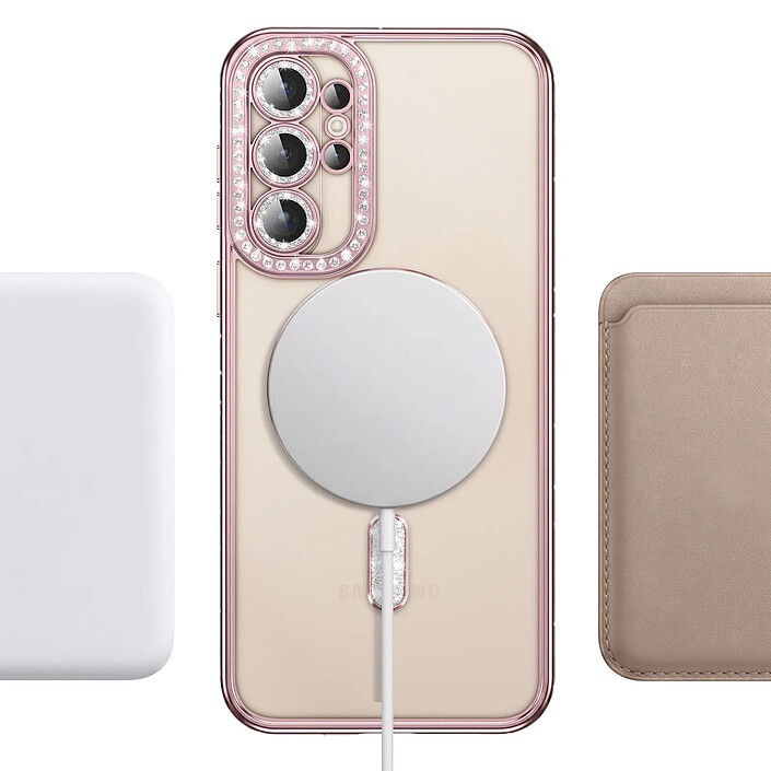 Coque Diamant pour Galaxy S26 Ultra avec Anneau Magnétique et Contour Strassé Noir / Transparent pas cher