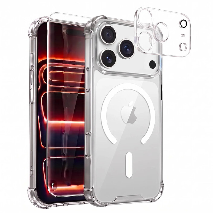 Coque MagSafe pour iPhone 18 Pro Max avec Verre Trempé et Protection Caméra Transparent