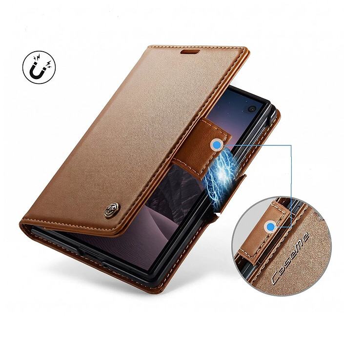 Avis Caseme Étui Portefeuille pour iPhone Duo Effet Cuir avec Support et Anti-RFID Marron