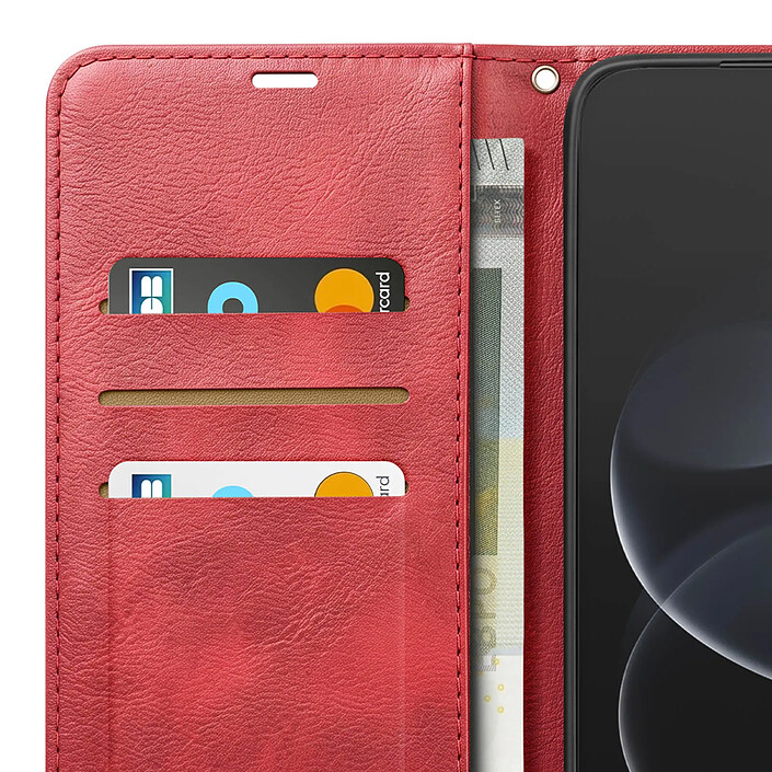 Étui Portefeuille pour Redmi Note 17 Pro Vintage avec Support Vidéo et Dragonne Bordeaux pas cher