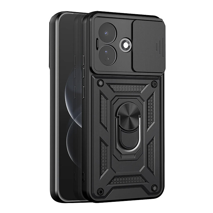 Coque pour Redmi Note 17 Pro avec Anneau Support et Cache Caméra Coulissant Noir