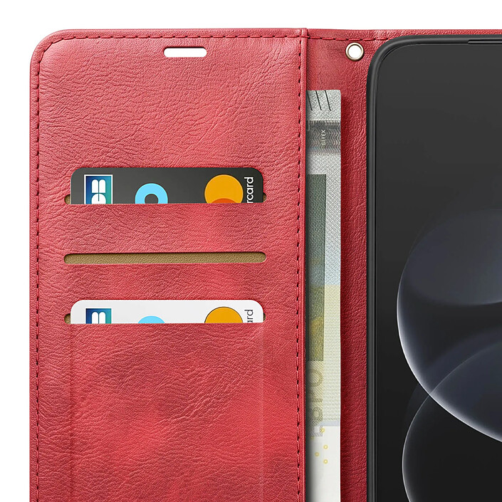 Étui Portefeuille pour Redmi Note 17 Pro Max Vintage avec Support et Dragonne Bordeaux pas cher