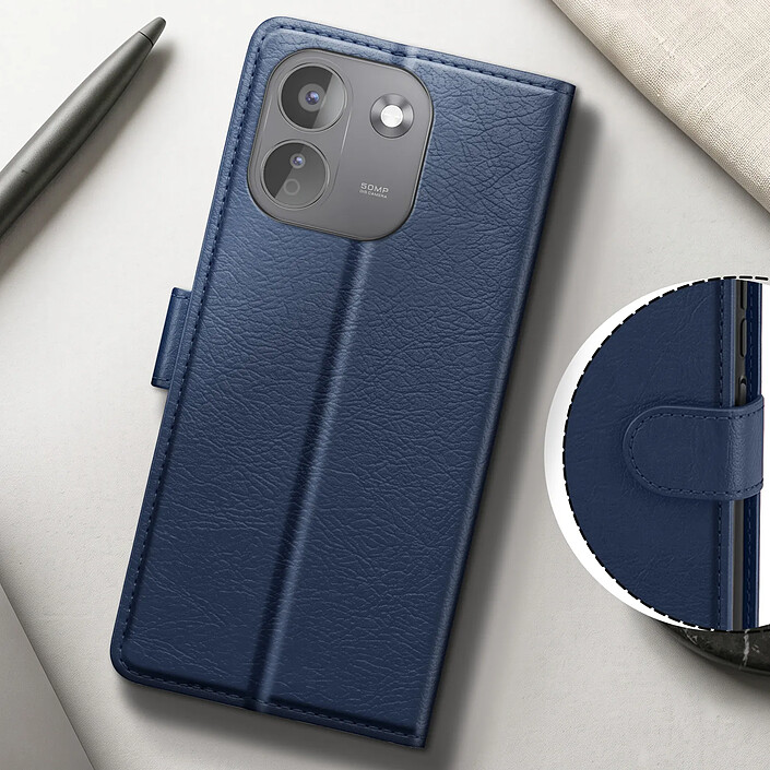 Acheter Étui Portefeuille pour Redmi Note 17 Pro Série Chesterfield avec Support Bleu nuit