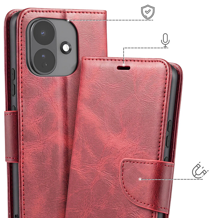 Avis Étui Portefeuille pour Redmi Note 17 Pro Vintage avec Support Vidéo et Dragonne Bordeaux