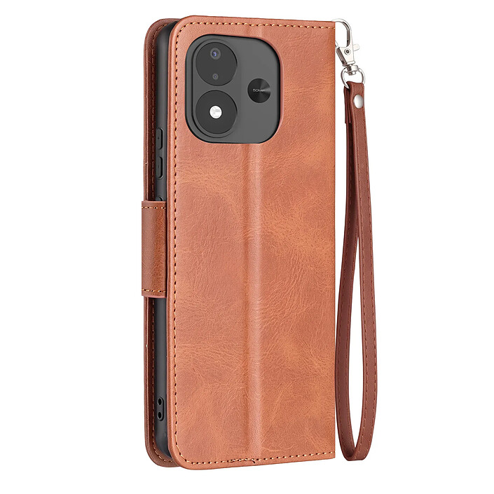Étui Portefeuille pour Redmi Note 17 Vintage avec Support Vidéo et Dragonne Marron