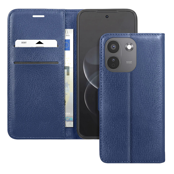 Zanaé Étui Portefeuille pour Redmi Note 17 Pro Max Effet Grainé avec Support Bleu nuit