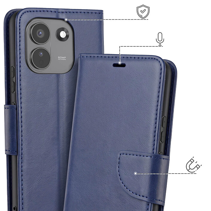 Avis Étui Portefeuille pour Redmi Note 17 Pro Max Vintage avec Support et Dragonne Bleu nuit