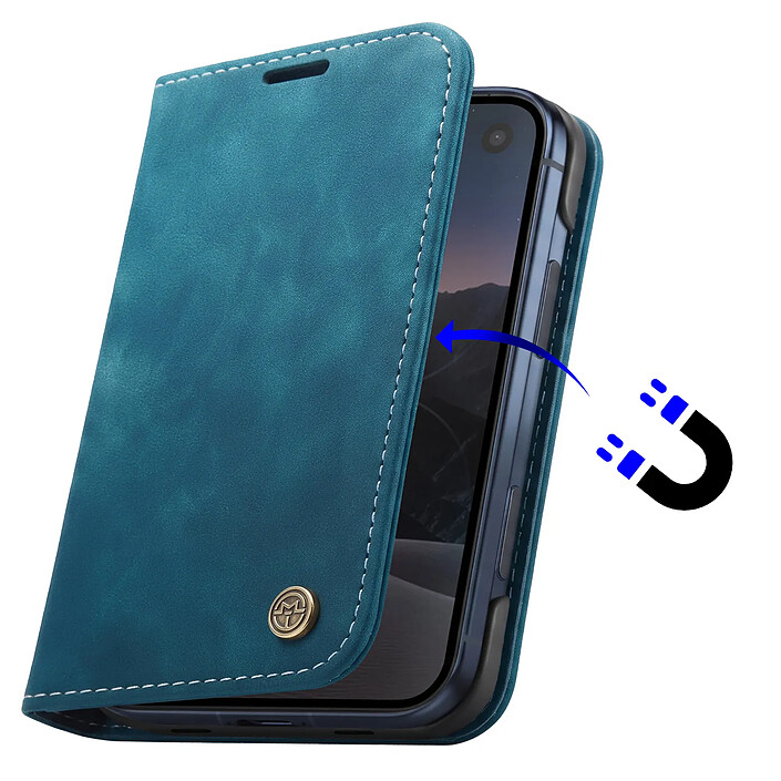 Acheter Caseme Étui Portefeuille pour iPhone Duo Protection RFID Vintage avec Support Bleu canard
