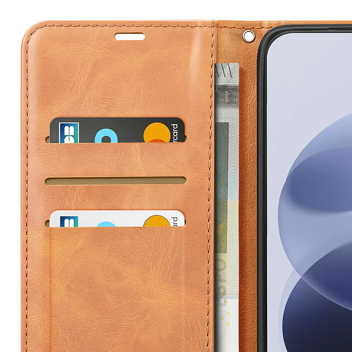 Étui Portefeuille pour Redmi Note 17 Vintage avec Support Vidéo et Dragonne Camel pas cher