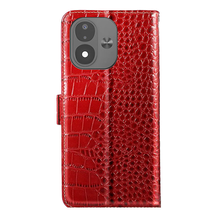 Étui Portefeuille Anti-RFID pour Xiaomi Redmi Note 17 en Cuir Croco Rouge