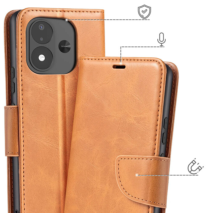 Avis Étui Portefeuille pour Redmi Note 17 Vintage avec Support Vidéo et Dragonne Camel