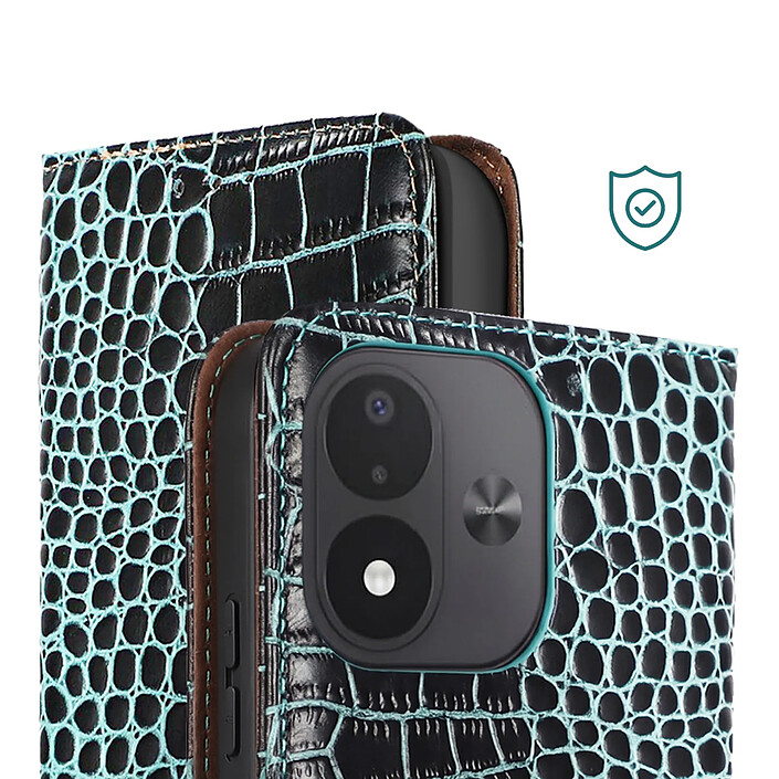 Avis Étui Portefeuille Anti-RFID pour Xiaomi Redmi Note 17 en Cuir Croco Noir / Bleu