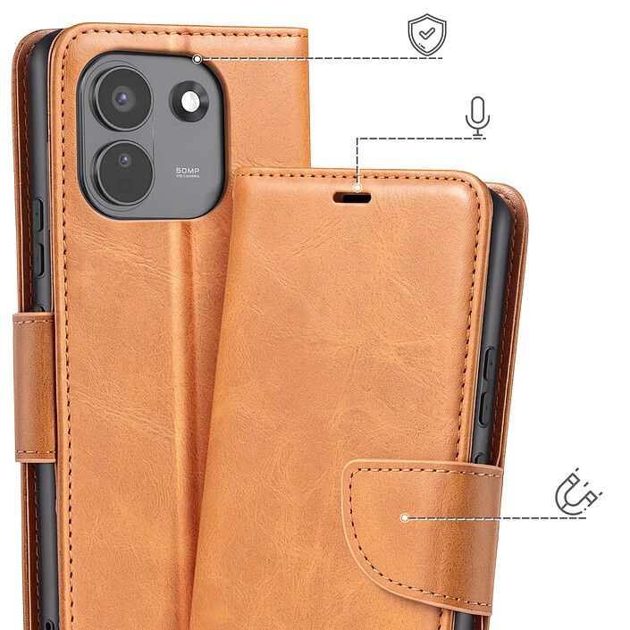 Avis Étui Portefeuille pour Redmi Note 17 Pro Max Vintage avec Support et Dragonne Camel