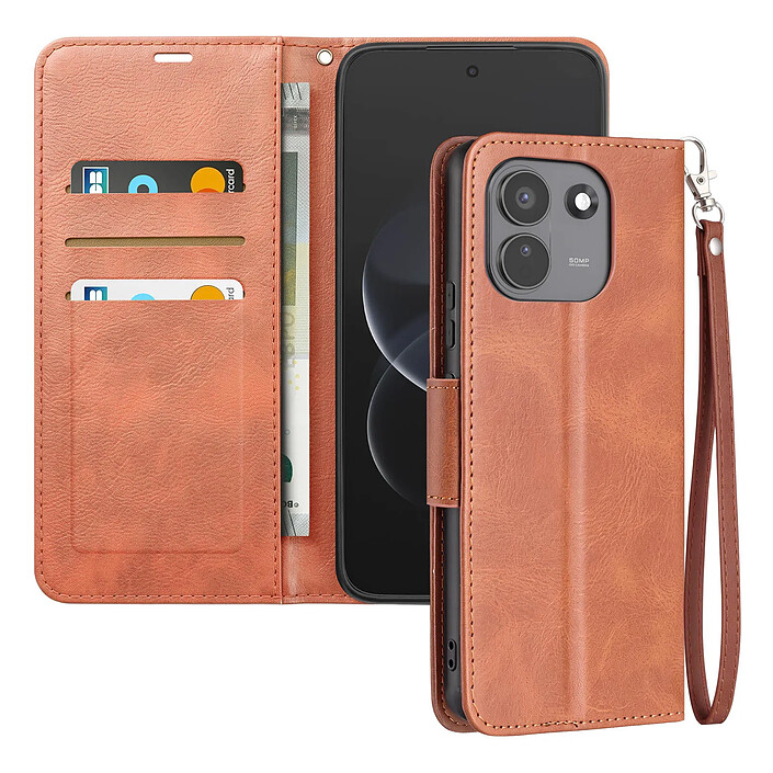 Étui Portefeuille pour Redmi Note 17 Pro Max Vintage avec Support et Dragonne Marron