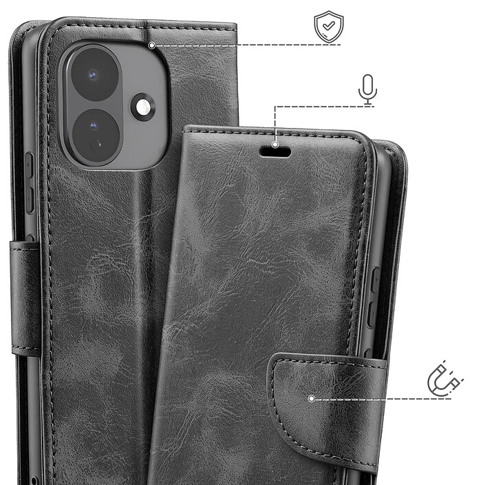 Avis Étui Portefeuille pour Redmi Note 17 Pro Vintage avec Support Vidéo et Dragonne Noir