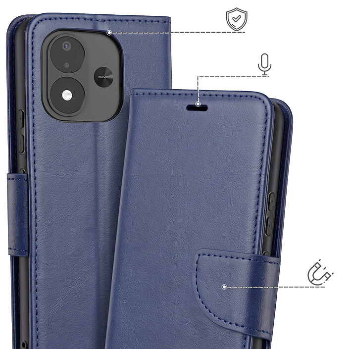 Avis Étui Portefeuille pour Redmi Note 17 Vintage avec Support Vidéo et Dragonne Bleu nuit