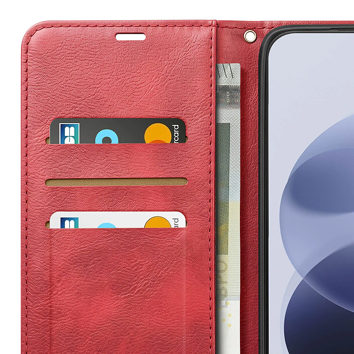 Étui Portefeuille pour Redmi Note 17 Vintage avec Support Vidéo et Dragonne Bordeaux pas cher