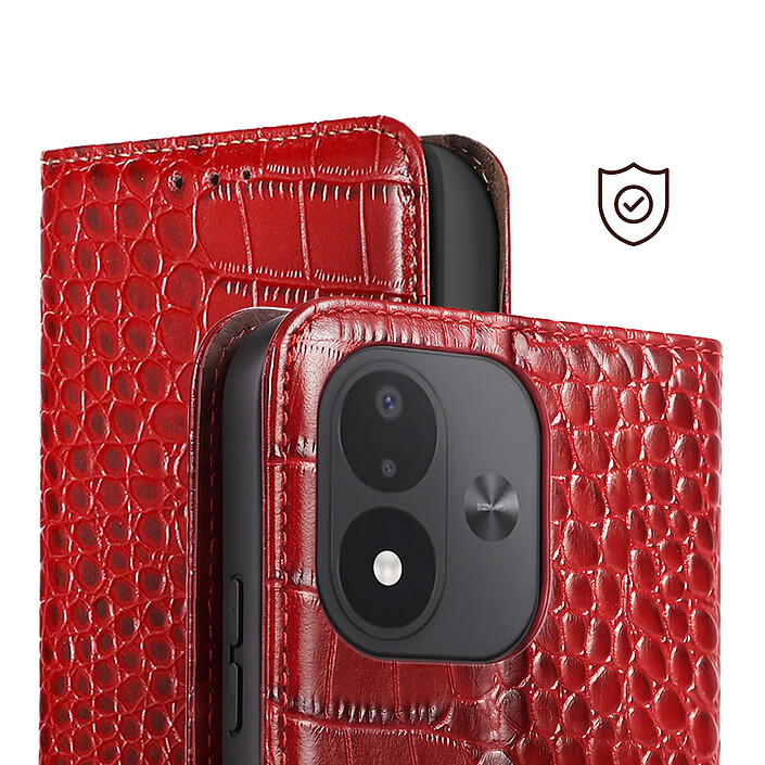 Avis Étui Portefeuille Anti-RFID pour Xiaomi Redmi Note 17 en Cuir Croco Rouge