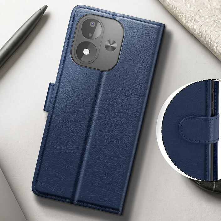 Acheter Étui Portefeuille pour Redmi Note 17 Série Chesterfield avec Support Bleu nuit