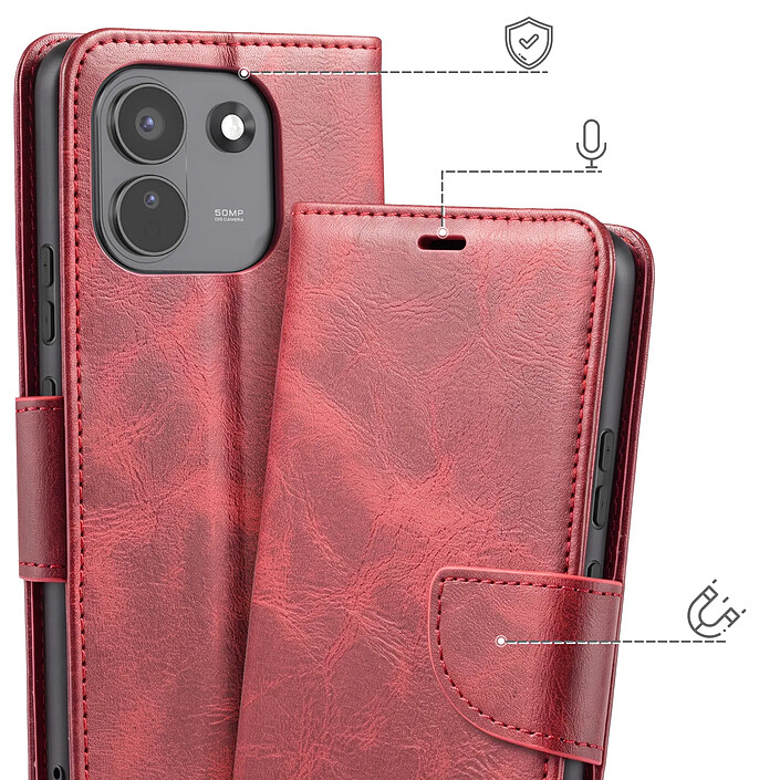 Avis Étui Portefeuille pour Redmi Note 17 Pro Max Vintage avec Support et Dragonne Bordeaux