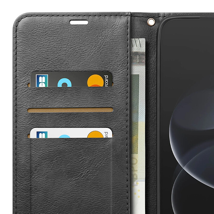 Étui Portefeuille pour Redmi Note 17 Pro Vintage avec Support Vidéo et Dragonne Noir pas cher