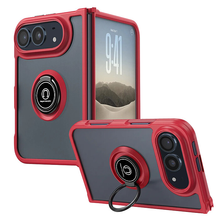 Coque pour iPhone Duo Protection Bi-matière avec Supports Anneau Magnétiques Noir / Transparent